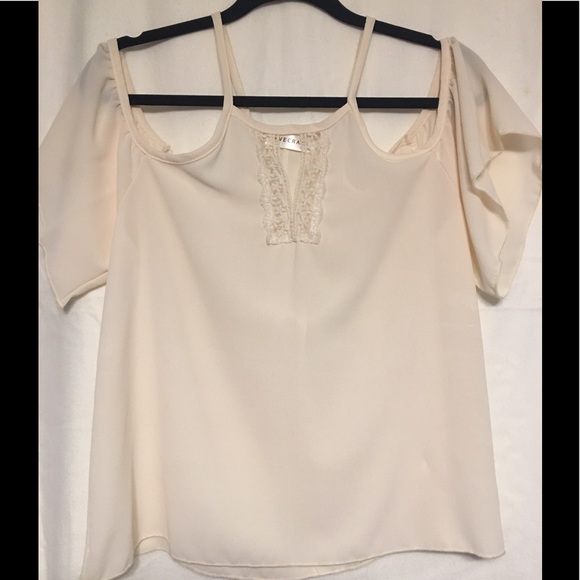 LoveCrazy Tops - Cream Cold Shoulder Blouse
